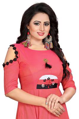 Pink Printed Rayon Long-Kurtis 2