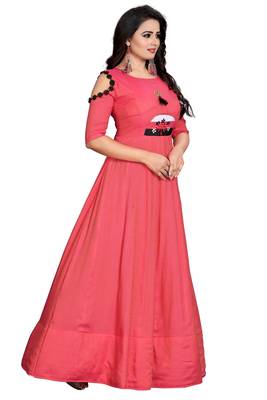 Pink Printed Rayon Long-Kurtis 3