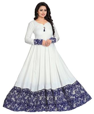 White Printed Rayon Long-Kurtis 1