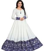 White Printed Rayon Long-Kurtis