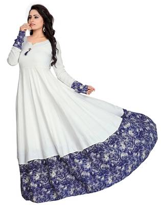 White Printed Rayon Long-Kurtis 3