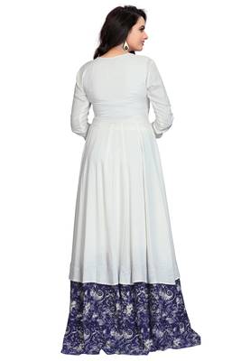 White Printed Rayon Long-Kurtis 4