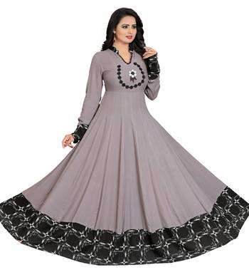Grey Printed Rayon Long-Kurtis 1