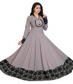 Grey Printed Rayon Long-Kurtis