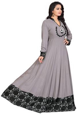 Grey Printed Rayon Long-Kurtis 3