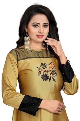 Golden Printed Rayon Long-Kurtis 2