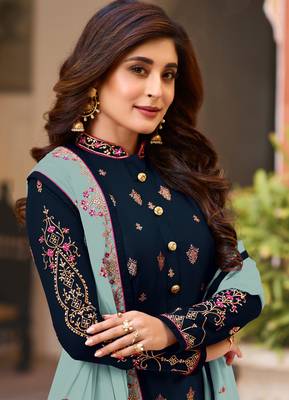 Blue embroidered silk salwar 2