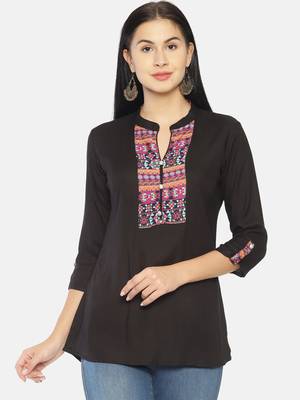 Women'S Black Viscose Solid/Print Straight Kurta 1