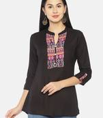 Women'S Black Viscose Solid/Print Straight Kurta