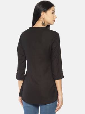 Women'S Black Viscose Solid/Print Straight Kurta 2