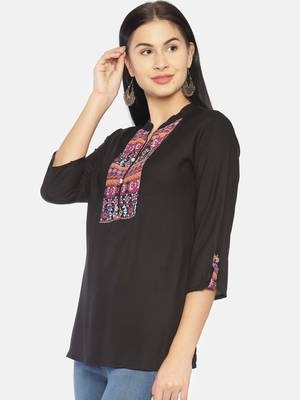 Women'S Black Viscose Solid/Print Straight Kurta 3