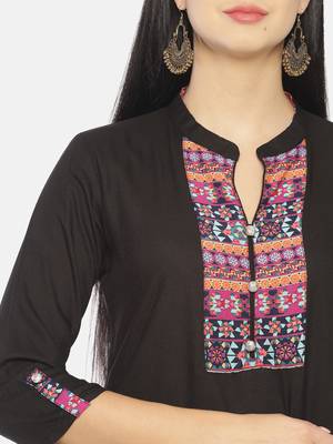 Women'S Black Viscose Solid/Print Straight Kurta 5