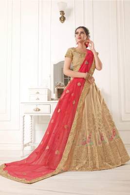 Golden Thread Embroidery Net Unstitched Lehenga 1