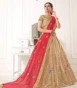 Golden Thread Embroidery Net Unstitched Lehenga