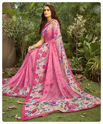  pink printed georgette saree with blouse 3