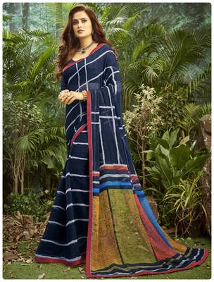  blue printed georgette saree with blouse 1