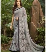  grey printed georgette saree with blouse