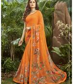  orange printed georgette saree with blouse