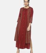Women'S Maroon Solid/Print Solid/Print Straight Kurta