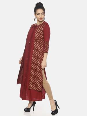 Women'S Maroon Solid/Print Solid/Print Straight Kurta 3