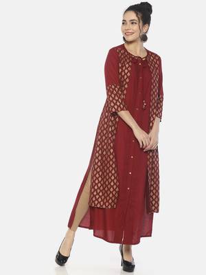 Women'S Maroon Solid/Print Solid/Print Straight Kurta 4