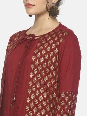 Women'S Maroon Solid/Print Solid/Print Straight Kurta 5