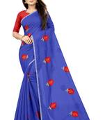 Blue embroidered chanderi saree with blouse