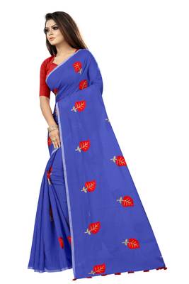 Blue embroidered chanderi saree with blouse 2
