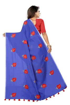 Blue embroidered chanderi saree with blouse 3