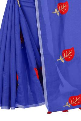 Blue embroidered chanderi saree with blouse 4