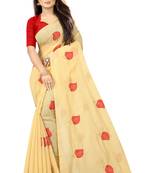 Cream embroidered chanderi saree with blouse
