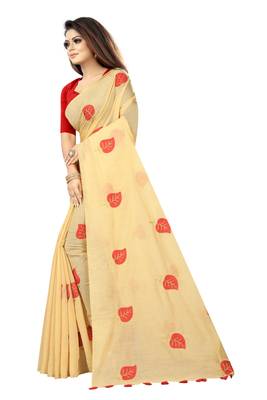 Cream embroidered chanderi saree with blouse 2