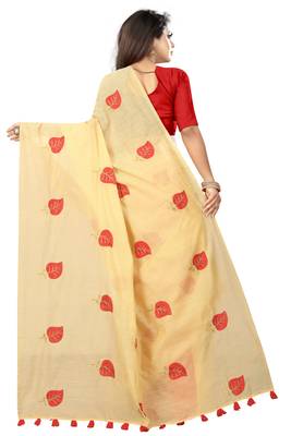 Cream embroidered chanderi saree with blouse 3