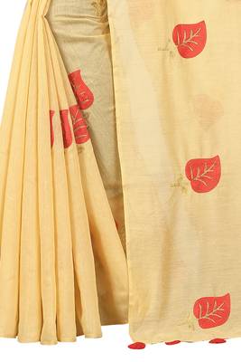 Cream embroidered chanderi saree with blouse 4