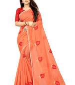 Peach embroidered chanderi saree with blouse
