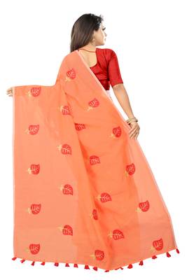 Peach embroidered chanderi saree with blouse 3