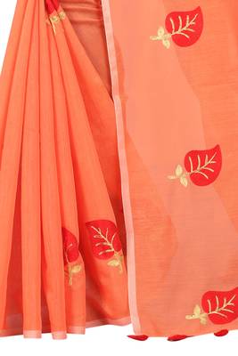 Peach embroidered chanderi saree with blouse 4
