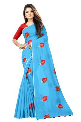 Sky blue embroidered chanderi saree with blouse 1
