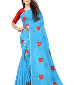 Sky blue embroidered chanderi saree with blouse