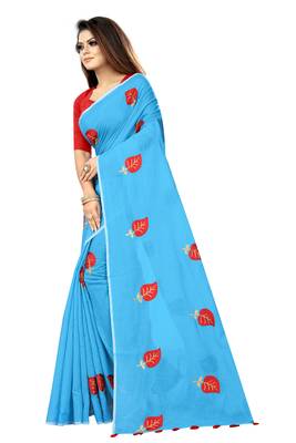 Sky blue embroidered chanderi saree with blouse 2