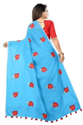 Sky blue embroidered chanderi saree with blouse 3
