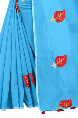 Sky blue embroidered chanderi saree with blouse 4