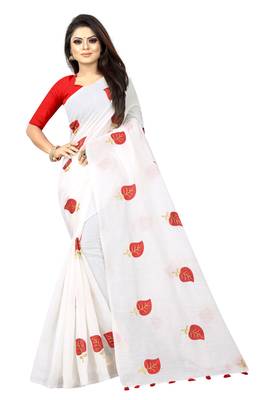 White embroidered chanderi saree with blouse 1