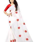 White embroidered chanderi saree with blouse