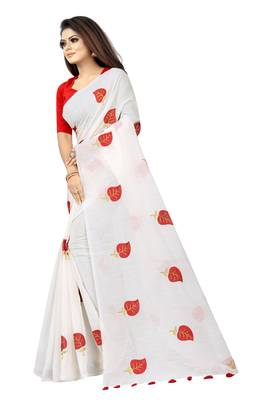White embroidered chanderi saree with blouse 2
