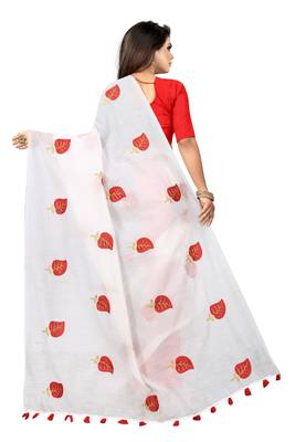 White embroidered chanderi saree with blouse 3