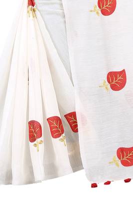 White embroidered chanderi saree with blouse 4
