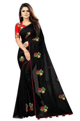 Black embroidered chanderi saree with blouse 1
