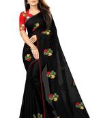 Black embroidered chanderi saree with blouse