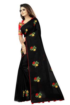 Black embroidered chanderi saree with blouse 2